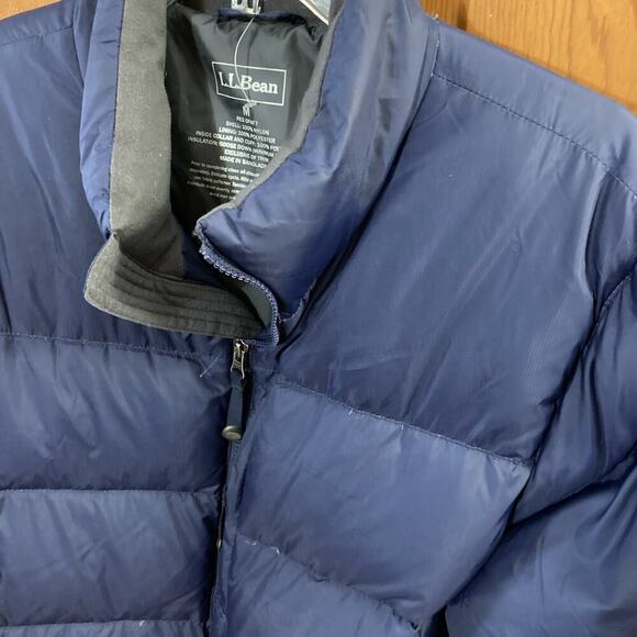 LL Bean men’s goose down puffer jacket Sz M Blue Coat Outdoor Hiking Zip Pocket - Picture 2 of 10